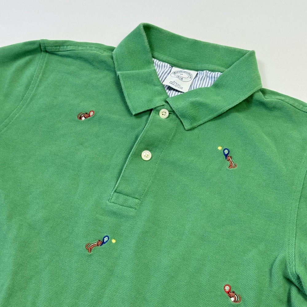Brooks Brothers Shirt Mens Medium Green Slim Fit‎ Golf Dog Embroidered Polo